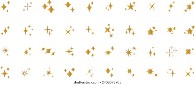 Set of golden sparkles star icons.Rating star .Bright vector stars.Flash,shine sparkle icon,glare,light,blink star. Modern simple golden stars collection.	