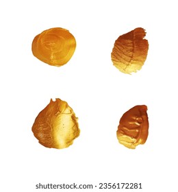 Set of golden spots, brush strokes. Bright design elements. Abstract vector drawing.