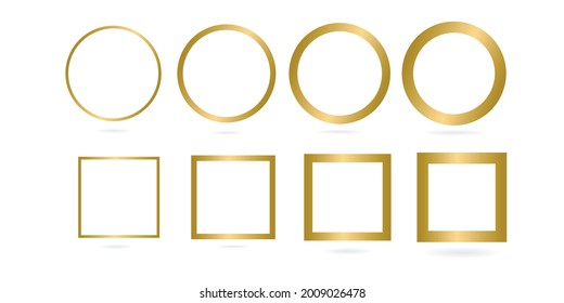 Conjunto de forma cuadrada dorada y círculo sobre fondo blanco, para logotipos.