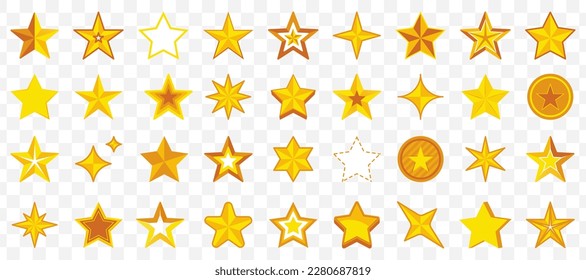 Juego de iconos de estrella dorada en un diseño plano