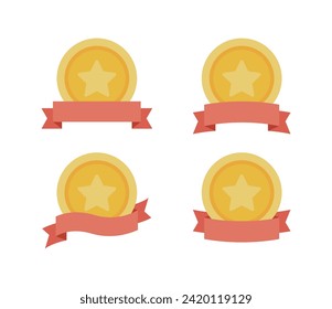 Set of golden star medal illustration icons symbolizing certificate, championship, graduation, victory, best, congratulations, award, best, win and success.