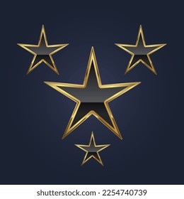 SET of  golden star on gradient blue background, luxury premium star use as congrats banner, winner prize concepts vector illustration.