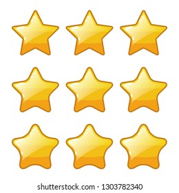 Set of golden star shape for game ranking, vector template