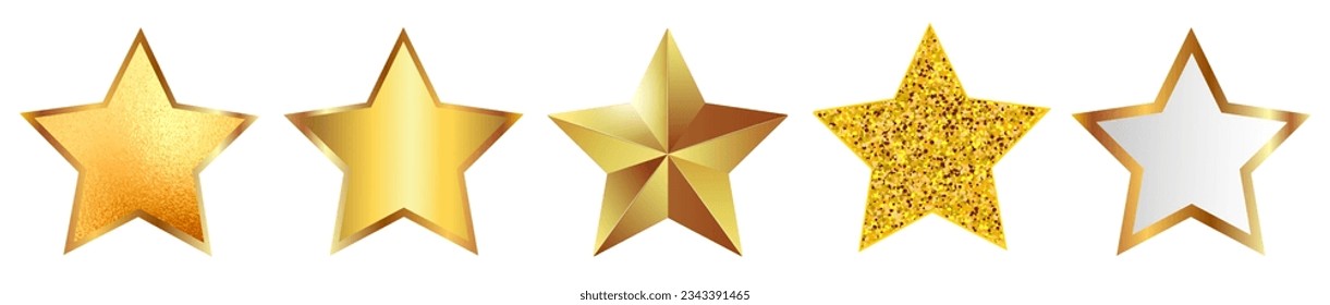 Set golden stars, different sparkle star shapes icon collection, shine stars sparkles signs – stock vector