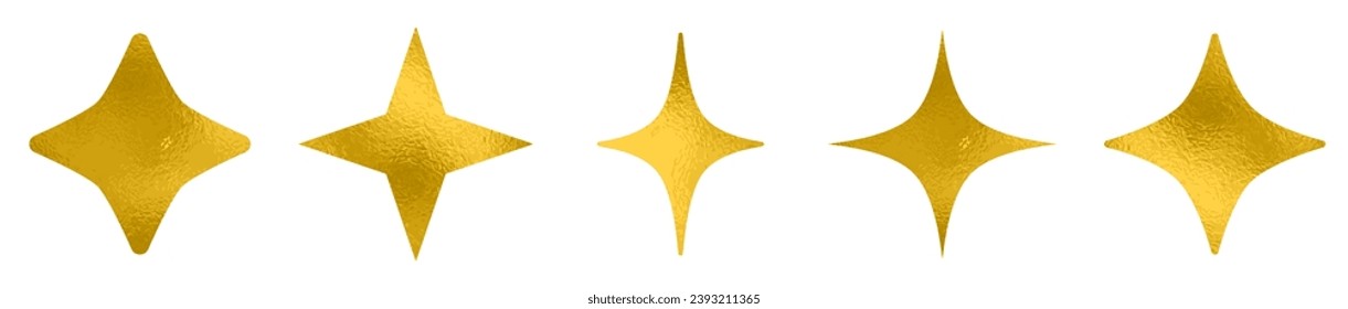 Set golden stars, different sparkle star shapes icon collection, shine stars sparkles signs – vector