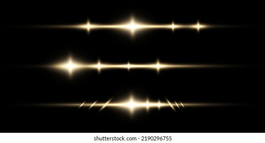 Set of golden stars, glow effect of high speed rays of light, glowing lights, sun.vector.

