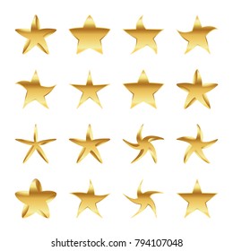 Set of golden stars. Vector illustration. Golden stars isolated on white background.