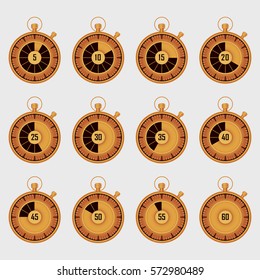 Set golden stopwatch. Vector icons for web design.