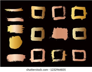 Set of golden style brush strokes. Design element for menu, poster, emblem, sign, banner, flyer. Vector illustration