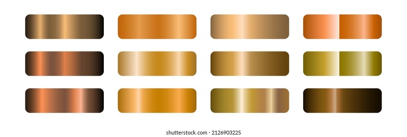 Set of golden textures. Dark, light, red, white, pink, gold. Vector clipart isolated on white background.