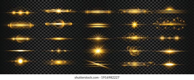 set of golden transparent light lens flares streaks