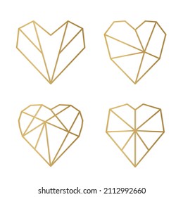 conjunto de corazones triangulares dorados - ilustración vectorial