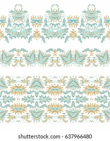 Set of golden - turquoise vector ornamental ribbons on white background