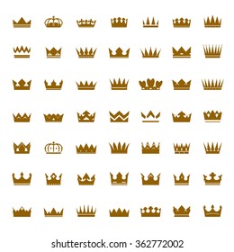 Set of golden vector crowns and icons