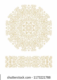 Set of golden  vector decorative elements  - rosette, border ornament on white background
