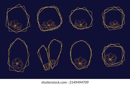 A set of golden vector frames in Art Deco style. Abstract geometric frames