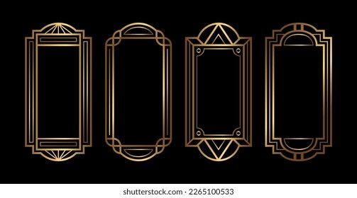 Set of golden vector frames for social media stories. Isolated Art Deco vertical borders collection for design