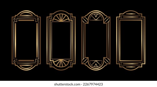 Set of golden vector frames for social media stories. Isolated Art Deco vecrtical borders collection for design