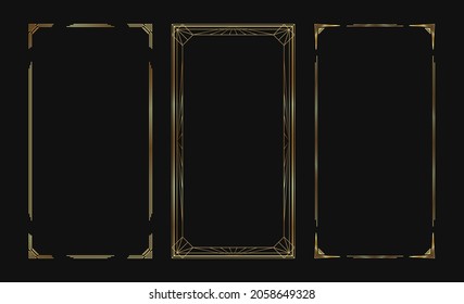 Set of golden vector frames for stories in social media. Isolated Art Deco borders for design