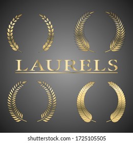 Set of golden vector laurel wreaths.