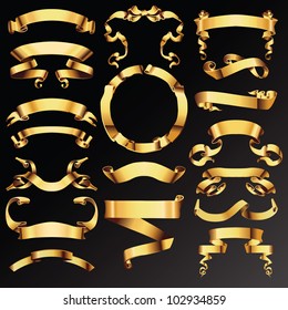 Set of golden vector ribbons or banners for your text.