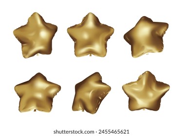 Set of golden vector star balloons from different angles
