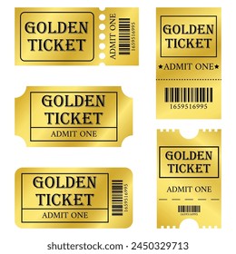 Set of golden vector tickets and coupons templates. Vector illustration