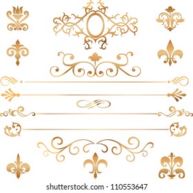 Set of golden vignettes, patterns and details for design