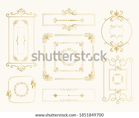 Set of golden vintage borders. Elegant ornate patterns. Vector luxurious design. Isolated illustration.