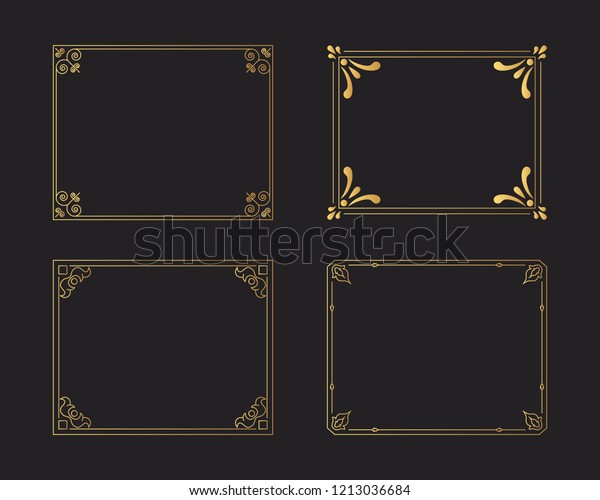 Set of\
golden vintage borders. Gold rectangular hand drawn swirl frames.\
Vector isolated flourish design elements.\
