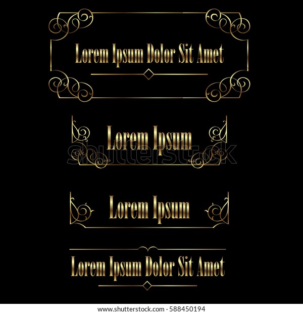 Set of Golden vintage calligraphic frames\
borders. Retro Luxury template for design. Flourishes Ornamental \
frame. Vintage vector\
elements