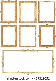 Set of golden vintage Gold photo frame with corner thailand line floral for picture, Vector design decoration pattern style. wood border design is patterned Thai style