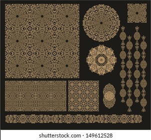 Set of golden vintage laced decorative elements on dark background