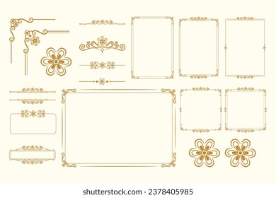 Set Of Golden Vintage ornament with border, frame, crown, mandala and luxury elements, suitable for vintage design or wedding invitation card