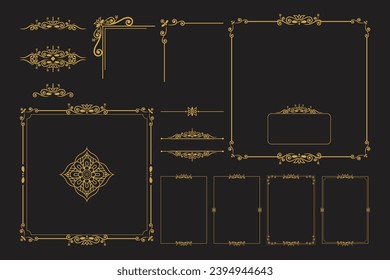 Conjunto de adornos de la época dorada con borde, marco, corona, ornamentación, mandala y elementos de lujo, adecuados para el diseño vintage o tarjeta de invitación a la boda