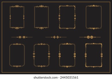 Set Of Golden Vintage ornament with border, frame, crown, mandala and luxury elements, suitable for vintage design or wedding invitation card