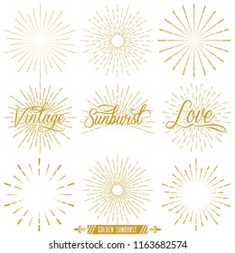 Set Golden Vintage Sunburst Vector Template