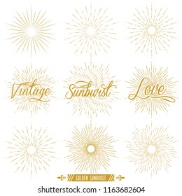 Set Golden Vintage Sunburst Vector Template
