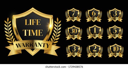 set of golden warranty logo,Vector golden warranty number. 7, 30, 3, 1, 2, 6, 5, 10, life time,logo design. vector illustration