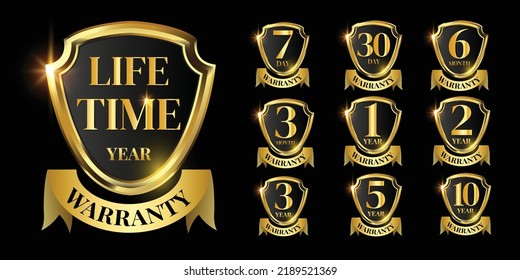 set of golden warranty logo,Vector golden warranty number. 7, 30, 3, 1, 2, 6, 5, 10, life time,logo design. vector illustration