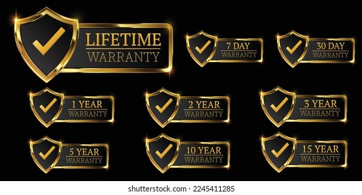 set of golden warranty logo,Vector golden warranty number. 7, 30, 3, 1, 2, 3,6, 5, 10, 15,,20life time,logo design. vector illustration