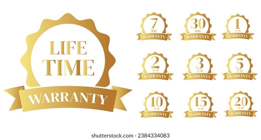 set of golden warranty logo,Vector golden warranty number. 7, 30, 3, 1, 2, 6, 5, 10, life time,logo design. vector illustration