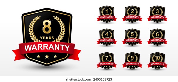 set of golden warranty logo,Vector golden warranty number. 1, 2, 3, 4, 5, 6, 7, 8, 9, 10, logo design. vector illustration