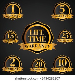 set of golden warranty logo,Vector golden warranty number.  3, 1,  3,6, 5, 10, 15,,20 ,25,life time,logo design. vector illustration