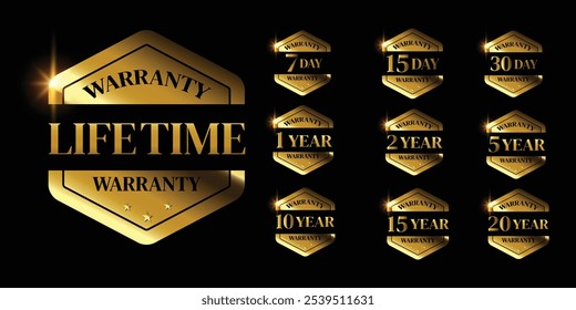 set of golden warranty logo,Vector golden warranty number. 7, 30, 3, 1, 2, 6, 5, 10, life time,logo design. vector illustration