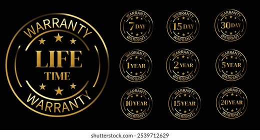 set of golden warranty logo,Vector golden warranty number. 7, 30, 3, 1, 2, 6, 5, 10, life time,logo design. vector illustration