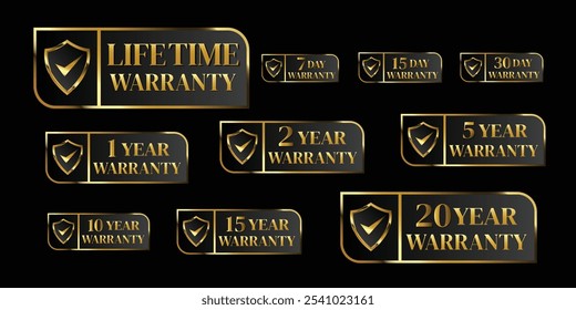 set of golden warranty logo,Vector golden warranty number. 7, 30, 3, 1, 2, 6, 5, 10, life time,logo design. vector illustration