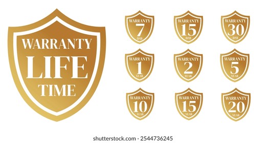 set of golden warranty logo,Vector golden warranty number. 7, 30, 3, 1, 2, 6, 5, 10, life time,logo design. vector illustration