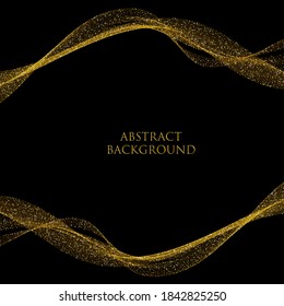 Set of golden waves on a black background. Shiny design