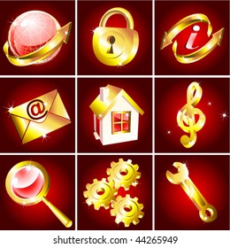 Set of golden web icons. Vector